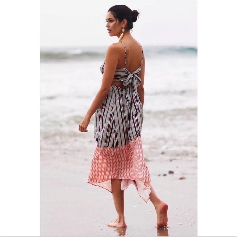 Anthropologie Black Pink Striped Cutout Tie Back Maxi Cover Up Dress XL - Picture 5 of 9